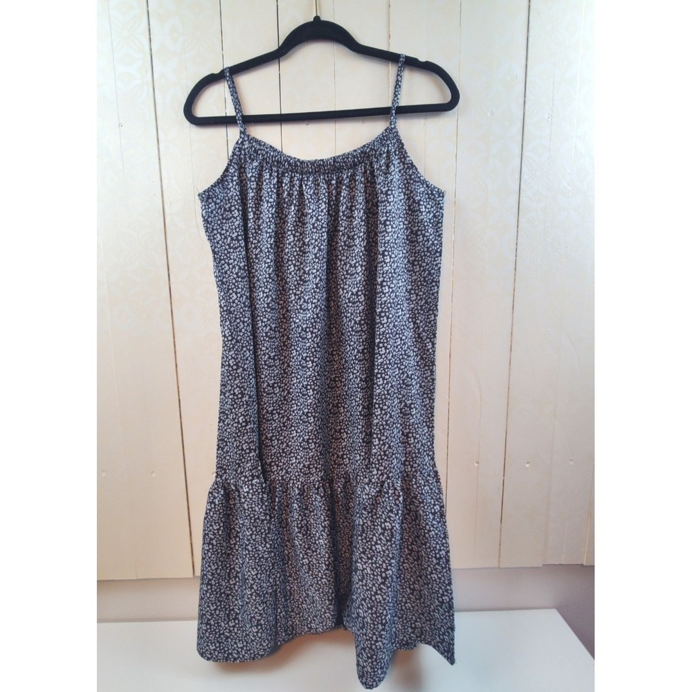 Tiered Floral Midi Dress Womens Medium Blue Excellent Tiered‎ Ruffle Hem
